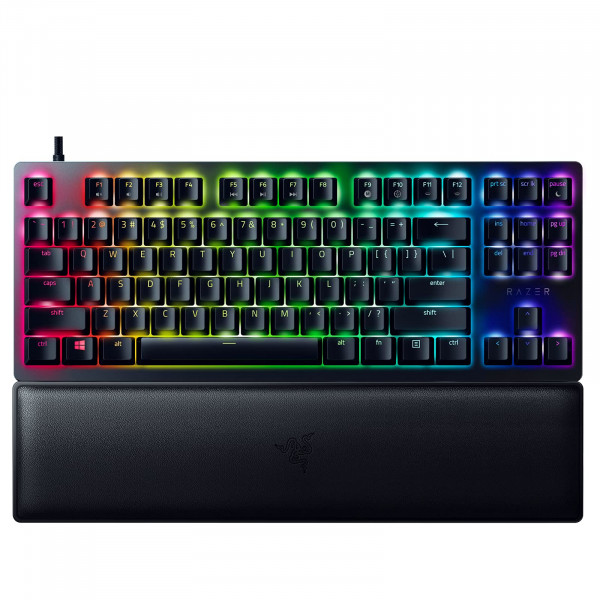 Razer Huntsman V2 TKL TECHO DE JUEGOS DE VIAJE TKL: interruptores ópticos rápidos Clicky con teclas rápidas y tasa de votación de 8000Hz - Cable de tipo C desmontable - Capas de teclas PBT Double - Capas de muñeca ergonómica